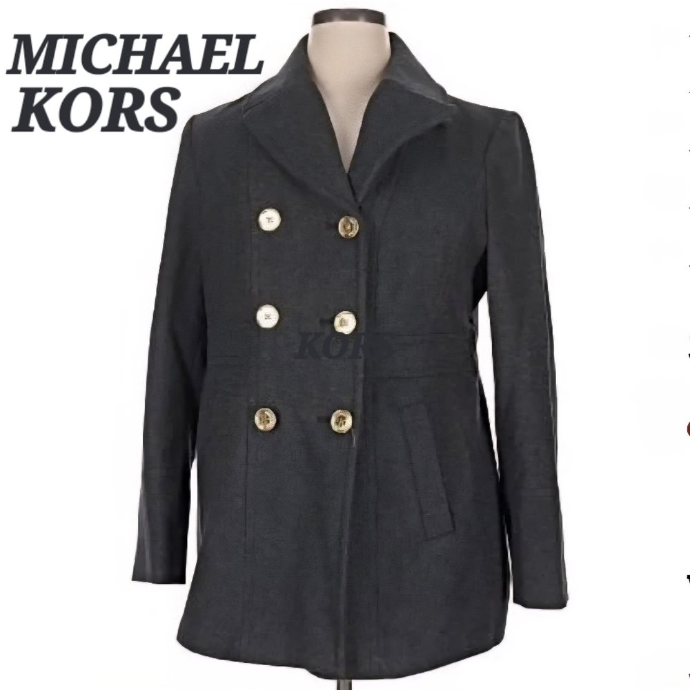NEW! MICHAEL KORS NAVY BLUE WOOL PEA COAT SMALL